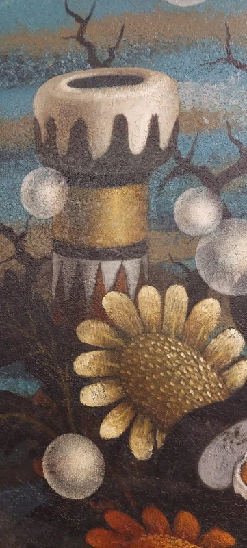 LARGE OIL ON CANVAS SURREALIST PAINTER GIANFRANCO RONTANI .measuring 118 x 97 cm -