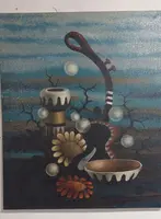 LARGE OIL ON CANVAS SURREALIST PAINTER GIANFRANCO RONTANI .measuring 118 x 97 cm -