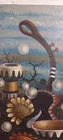 LARGE OIL ON CANVAS SURREALIST PAINTER GIANFRANCO RONTANI .measuring 118 x 97 cm -