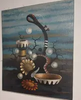 LARGE OIL ON CANVAS SURREALIST PAINTER GIANFRANCO RONTANI .measuring 118 x 97 cm -