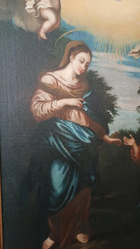 Antique oil on canvas painting madonna with child and angels 18th century