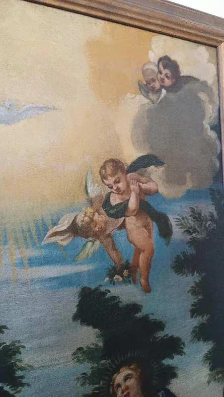 Antique oil on canvas painting madonna with child and angels 18th century