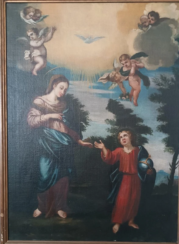 Antique oil on canvas painting madonna with child and angels 18th century