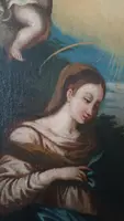 Antique oil on canvas painting madonna with child and angels 18th century