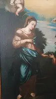 Antique oil on canvas painting madonna with child and angels 18th century