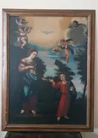 Antique oil on canvas painting madonna with child and angels 18th century