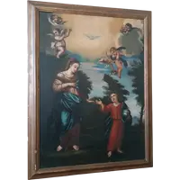 Antique oil on canvas painting madonna with child and angels 18th century