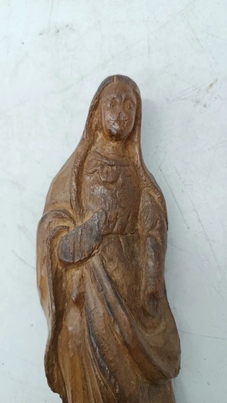 Antique Small wood carving folk art Madonna 18th century