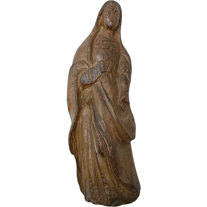 Antique Small wood carving folk art Madonna 18th century