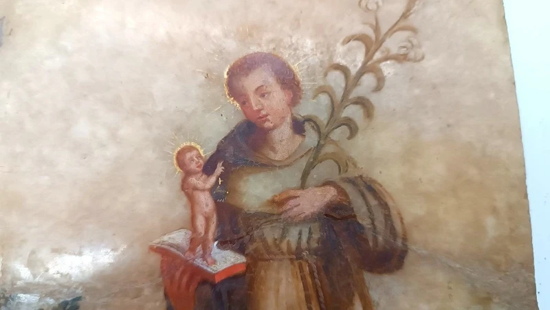 Antique painting on alabaster 18th century italy , St. Anthony of Padua