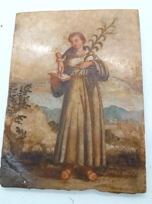 Antique painting on alabaster 18th century italy , St. Anthony of Padua