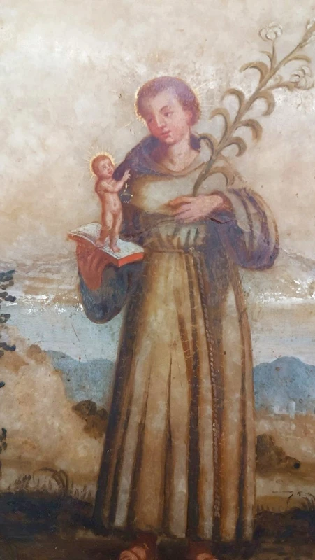 Antique painting on alabaster 18th century italy , St. Anthony of Padua