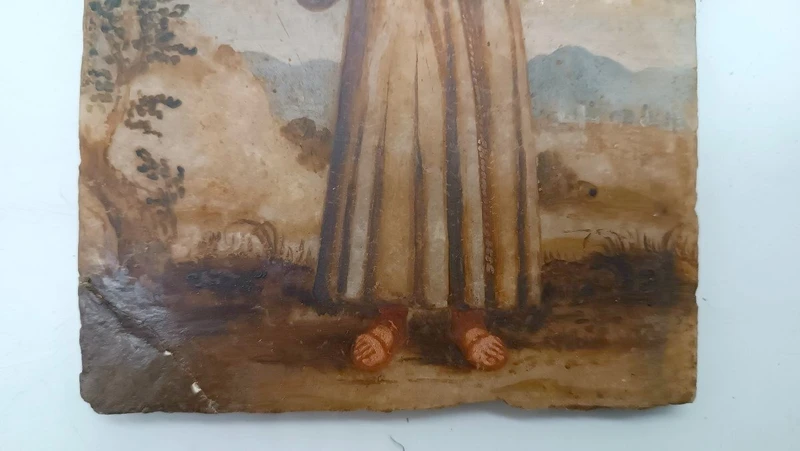 Antique painting on alabaster 18th century italy , St. Anthony of Padua