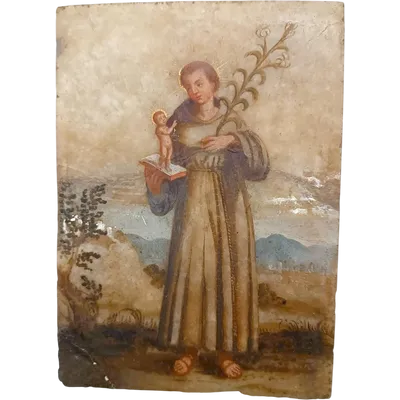 Antique painting on alabaster 18th century italy , St. Anthony of Padua