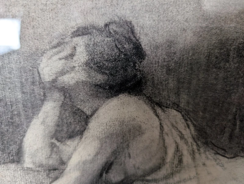 Henry Sollier - Drawing On Paper In Frame With Inlaid Hard Stones Early 1900s.