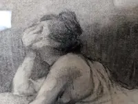 Henry Sollier - Drawing On Paper In Frame With Inlaid Hard Stones Early 1900s.