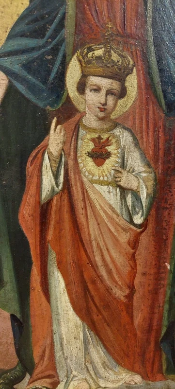 PAINTING ON CANVAS MADONNA WITH CHILD XIX CENTURY ORIGINAL GILT FRAME