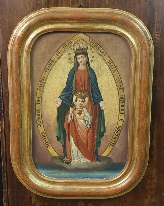 PAINTING ON CANVAS MADONNA WITH CHILD XIX CENTURY ORIGINAL GILT FRAME