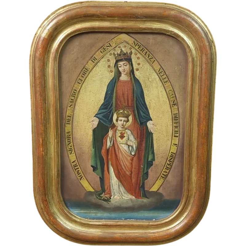 PAINTING ON CANVAS MADONNA WITH CHILD XIX CENTURY ORIGINAL GILT FRAME