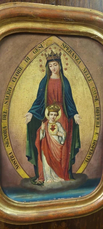 PAINTING ON CANVAS MADONNA WITH CHILD XIX CENTURY ORIGINAL GILT FRAME