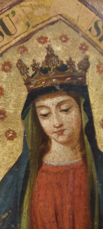 PAINTING ON CANVAS MADONNA WITH CHILD XIX CENTURY ORIGINAL GILT FRAME