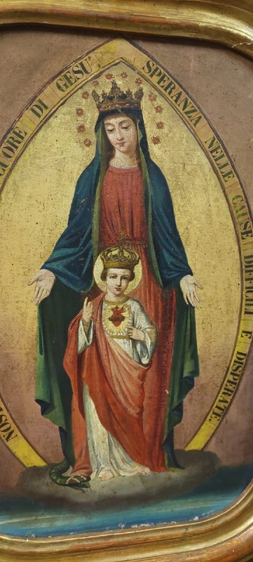 PAINTING ON CANVAS MADONNA WITH CHILD XIX CENTURY ORIGINAL GILT FRAME