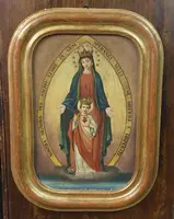 PAINTING ON CANVAS MADONNA WITH CHILD XIX CENTURY ORIGINAL GILT FRAME