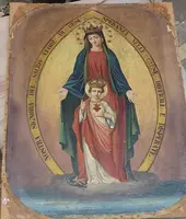 PAINTING ON CANVAS MADONNA WITH CHILD XIX CENTURY ORIGINAL GILT FRAME
