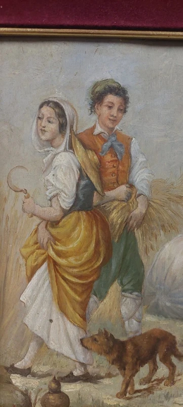 PEINTURE SUR BOIS ANCIEN PANNEAU À L'HUILE DU XIXE SIÈCLE SIGNÉ SCÈNE FOLKLORIQUE