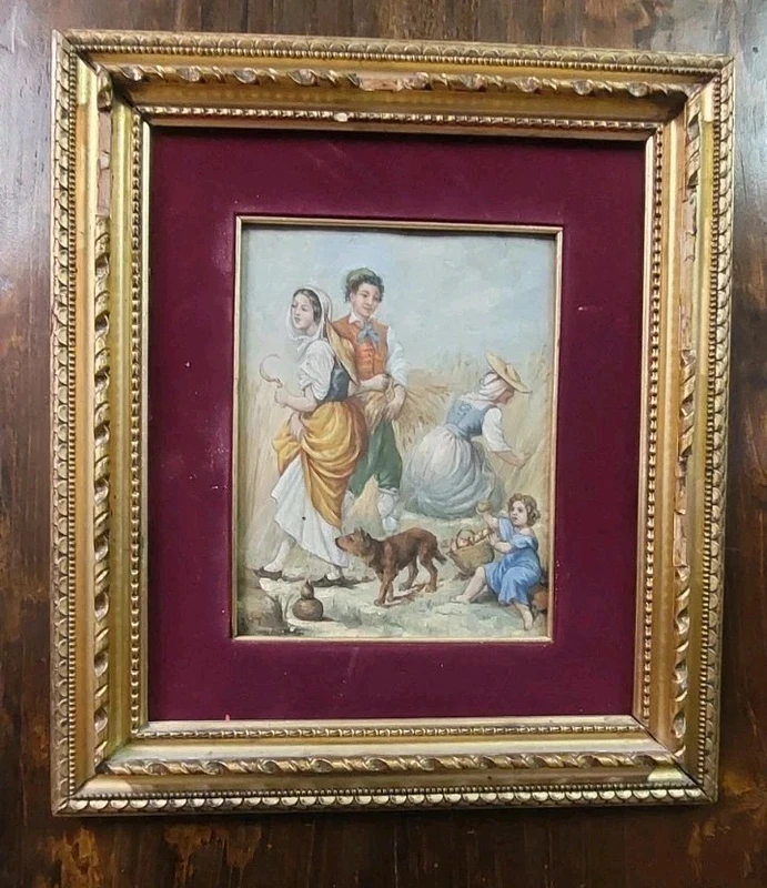 PEINTURE SUR BOIS ANCIEN PANNEAU À L'HUILE DU XIXE SIÈCLE SIGNÉ SCÈNE FOLKLORIQUE