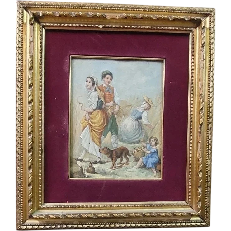 PEINTURE SUR BOIS ANCIEN PANNEAU À L'HUILE DU XIXE SIÈCLE SIGNÉ SCÈNE FOLKLORIQUE