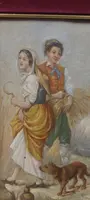 PEINTURE SUR BOIS ANCIEN PANNEAU À L'HUILE DU XIXE SIÈCLE SIGNÉ SCÈNE FOLKLORIQUE