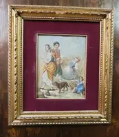 PEINTURE SUR BOIS ANCIEN PANNEAU À L'HUILE DU XIXE SIÈCLE SIGNÉ SCÈNE FOLKLORIQUE