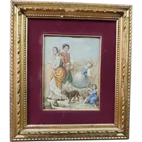 PEINTURE SUR BOIS ANCIEN PANNEAU À L'HUILE DU XIXE SIÈCLE SIGNÉ SCÈNE FOLKLORIQUE