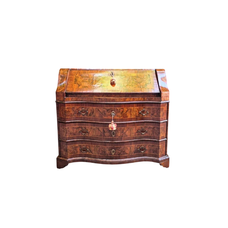 Moved antique Venetian Louis XV walnut and burl walnut moved flap