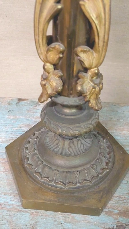 PAIR IMPORTANT LARGE SIX-LIGHT CHISELED AND GILDED BRONZE CANDLESTICKS