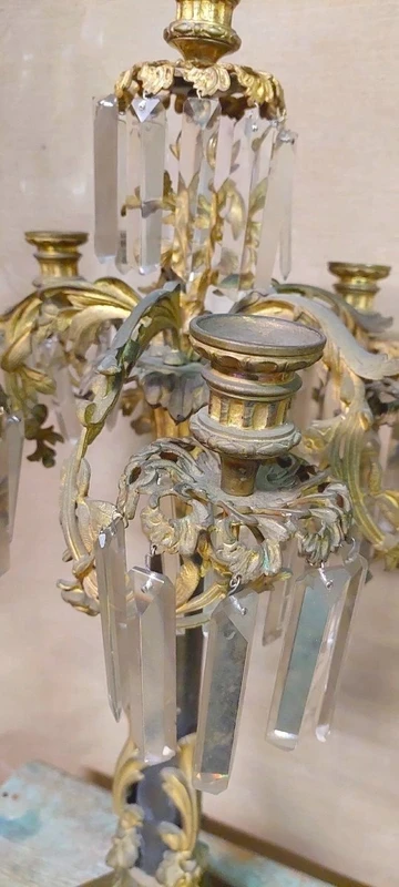 PAIR IMPORTANT LARGE SIX-LIGHT CHISELED AND GILDED BRONZE CANDLESTICKS