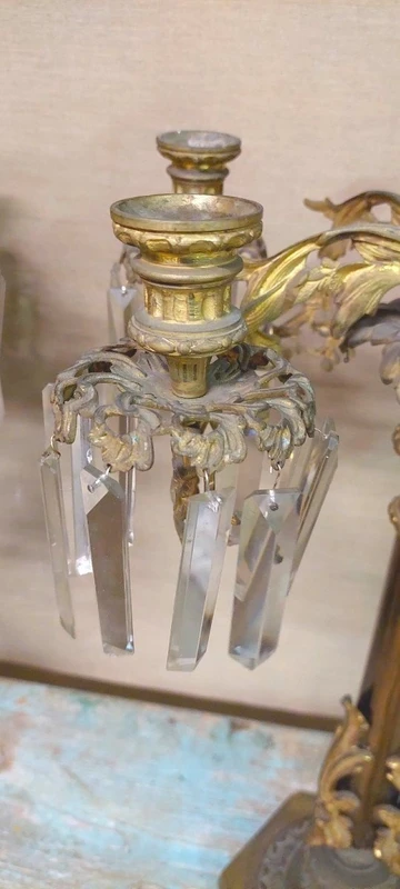 PAIR IMPORTANT LARGE SIX-LIGHT CHISELED AND GILDED BRONZE CANDLESTICKS