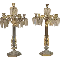 PAIR IMPORTANT LARGE SIX-LIGHT CHISELED AND GILDED BRONZE CANDLESTICKS