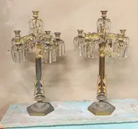 PAIR IMPORTANT LARGE SIX-LIGHT CHISELED AND GILDED BRONZE CANDLESTICKS
