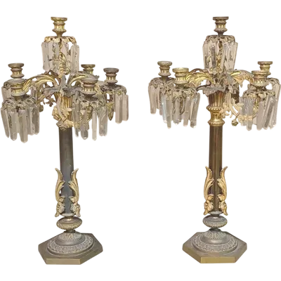 PAIR OF IMPORTANT LARGE SIX-LIGHT CANDELIERS IN BRONZE CENSED AND GOLDENED MERCURY h.73