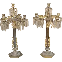 GRANDE COUPLE DE BOUGIES À SIX LUMIÈRES EN BRONZE DORÉ ET MERCURE DORÉ h.73