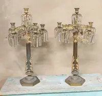 GRANDE COUPLE DE BOUGIES À SIX LUMIÈRES EN BRONZE DORÉ ET MERCURE DORÉ h.73