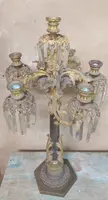 GRANDE COUPLE DE BOUGIES À SIX LUMIÈRES EN BRONZE DORÉ ET MERCURE DORÉ h.73